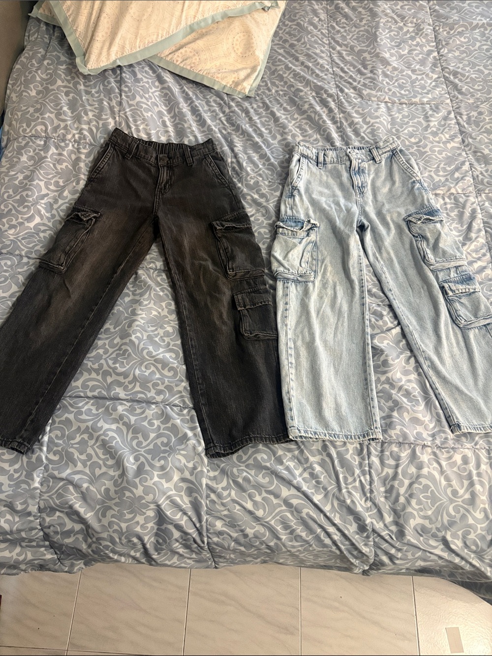 Kids Cargo Jeans - Black and Light Blue Denim